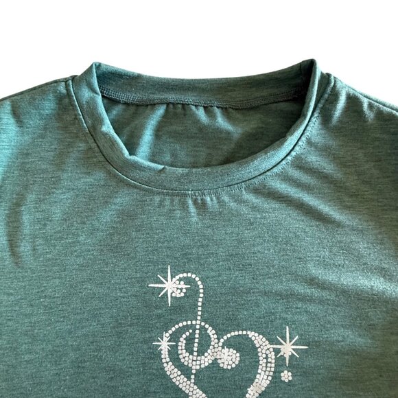 Treble Clef Heart Music Tee Size M Heathered Teal Graphic Shirt Singer Style - Picture 5 of 10